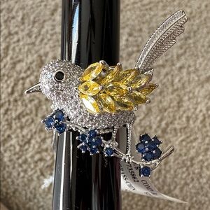 Crystal Bird Ring with Yellow Accents